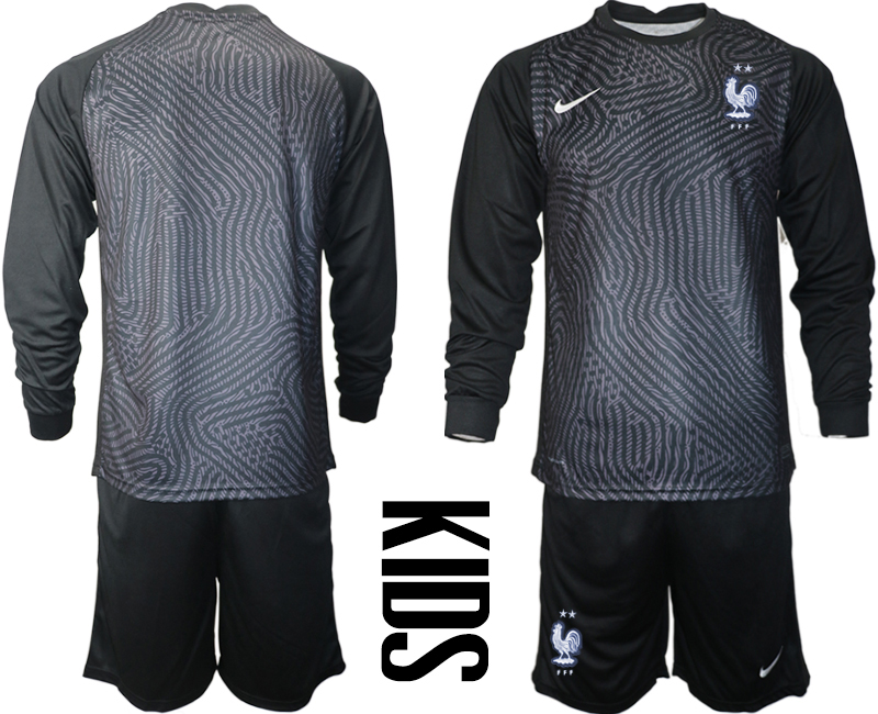 2021 France black youth long sleeve goalkeeper soccer jerseys->youth soccer jersey->Youth Jersey